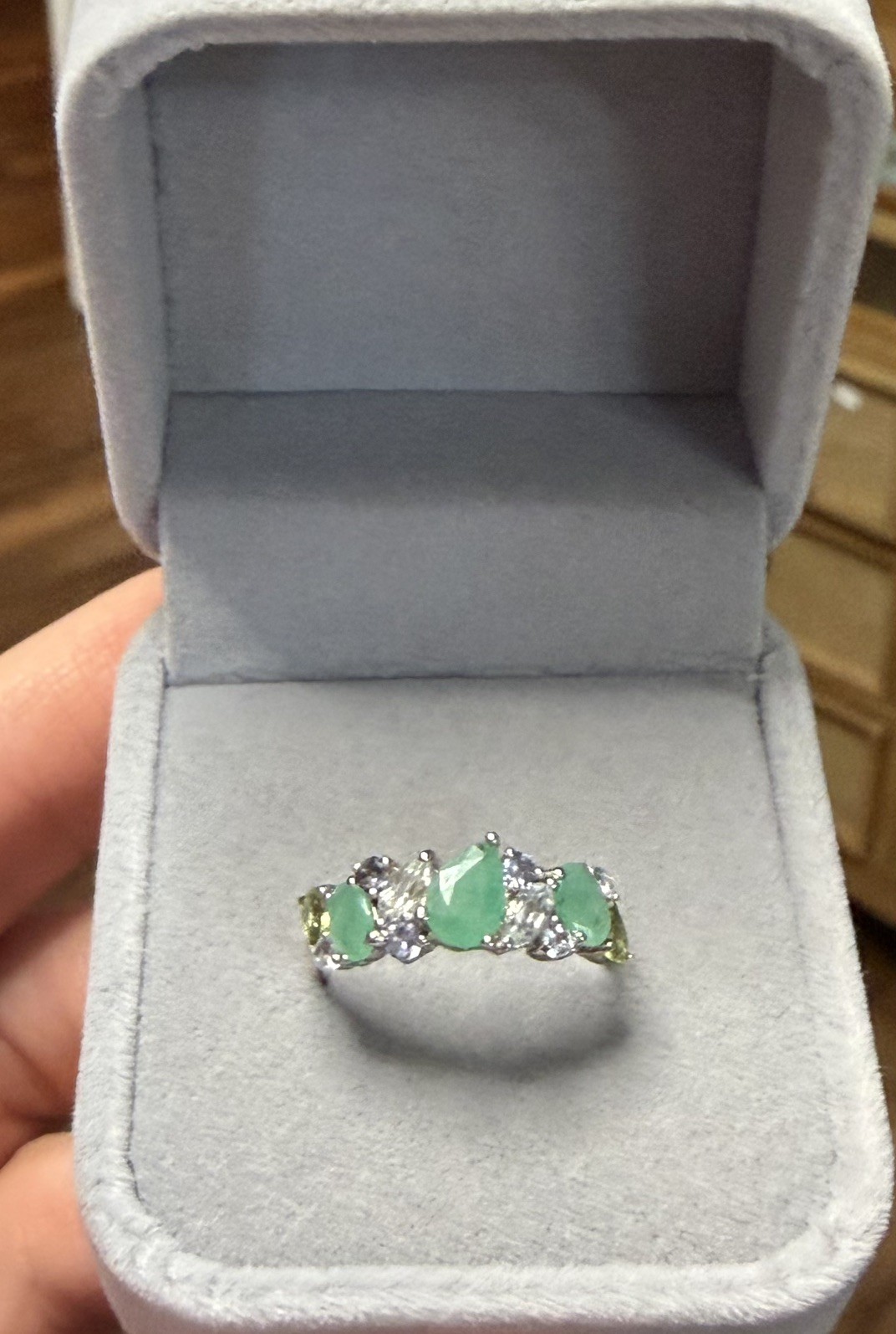 Unique! Natural Emerald, Tanzanite, Aquamarine & Peridot 14K Gold Ring Size 8