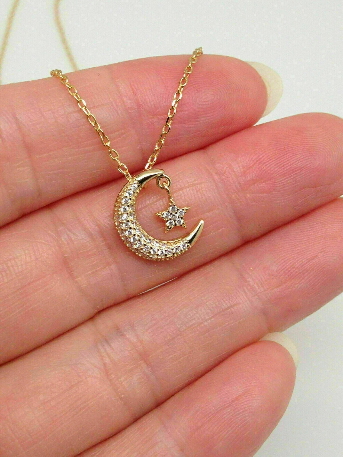 2Ct Round Simulated Diamond Moon and Star Shape Pendant 14K Yellow Gold Plated