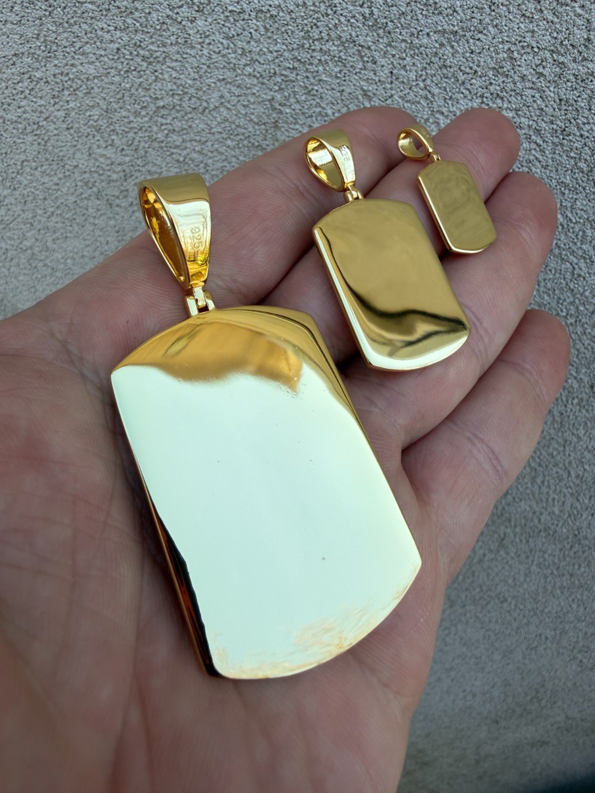 Hearts Of Chrome Dog Tag Plain 14k Gold Over Real 925 Silver Pendant Necklace