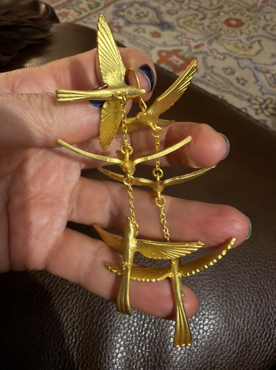 Anthropologie Swallow Bird Gold Earrings Cottagecore Boho Flying Whimsical Retro