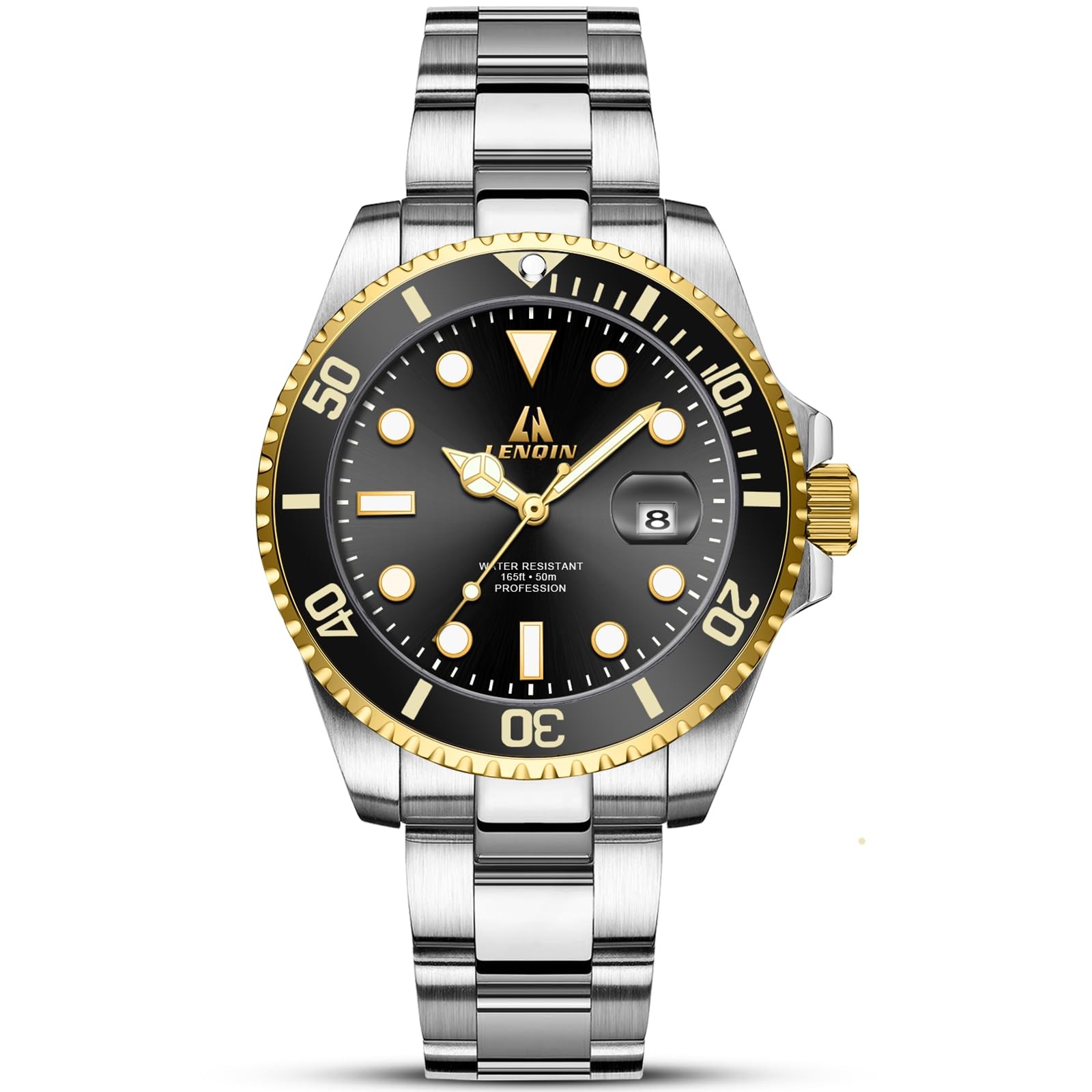 Men’s Watch 39mm Black Dial Analog Quartz Steel Wristwatch Date Rotating Bezel