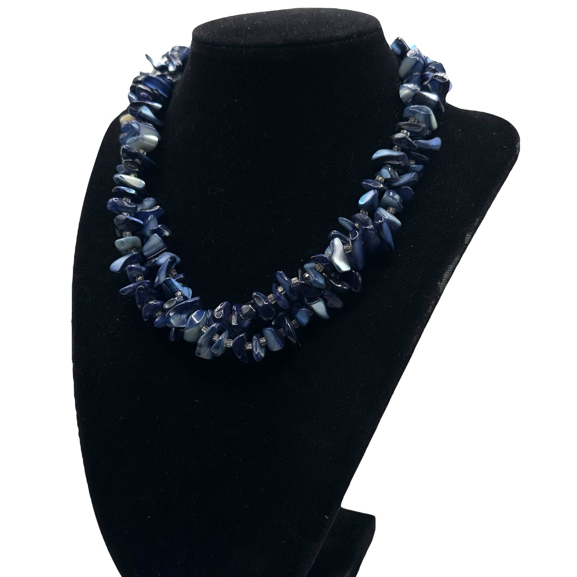 Shell Necklace Double Strand Dyed Dark to Light Blue Adjustable 14″ – 16″ BEAUTY