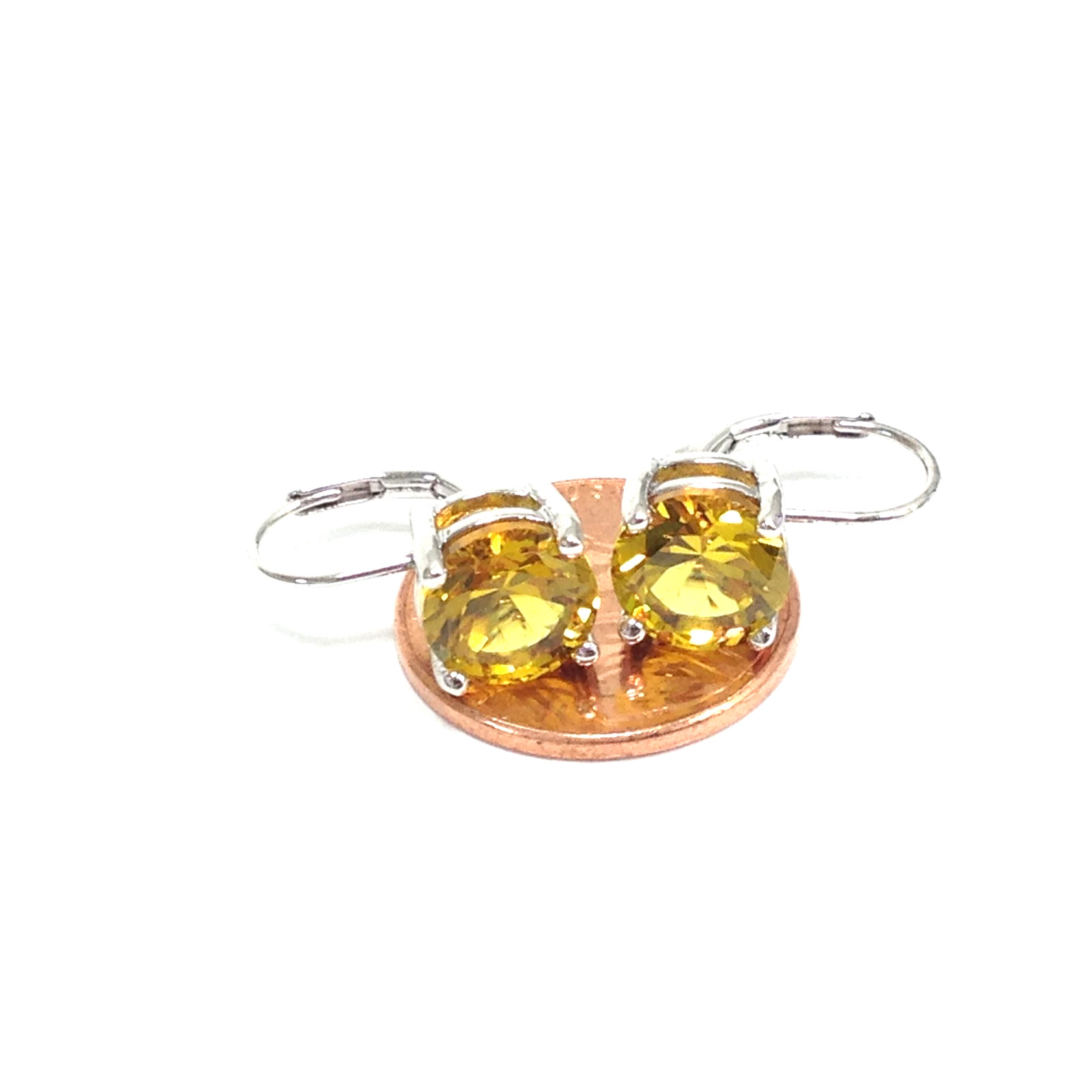 BBJ Bangkok Ratnaraj Sterling Silver Yellow Citrine Solitaire Leverback Earrings