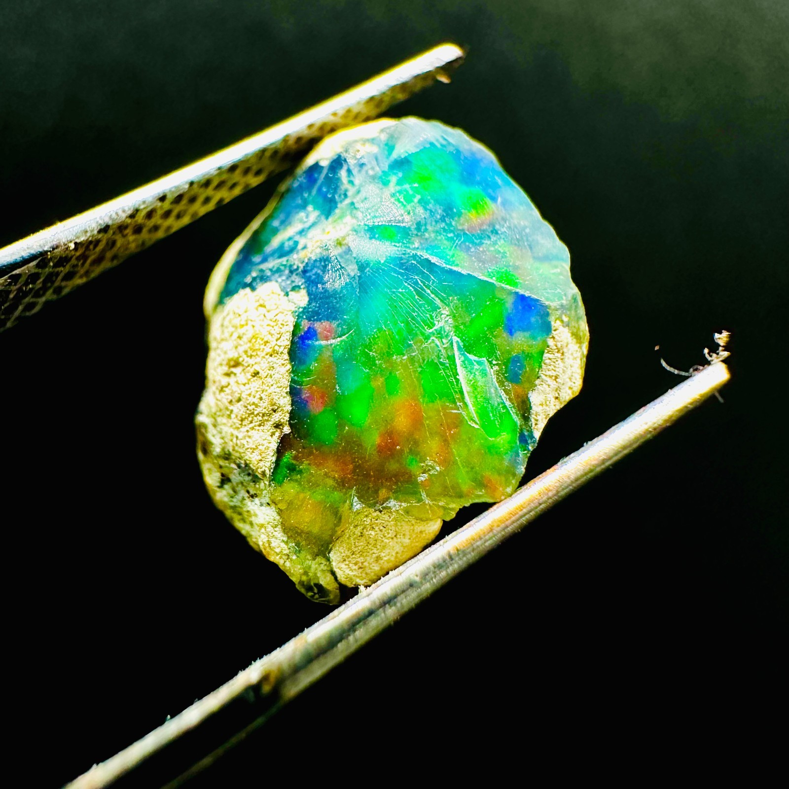 Natural Ethiopian Welo Black Opal Rough, Vibrant Rainbow Opal Fire 4ct 15x12MM
