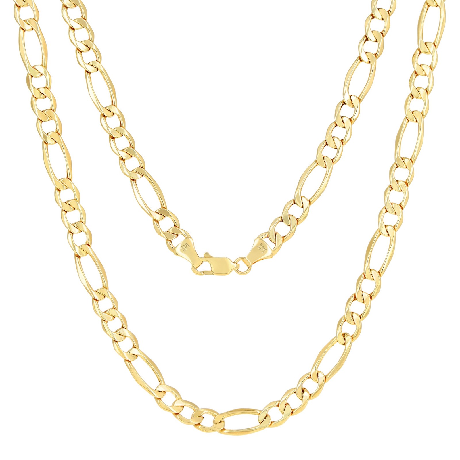 Real 14K Yellow Gold 5.5mm Figaro Chain Italian Link Pendant Necklace Mens 22″