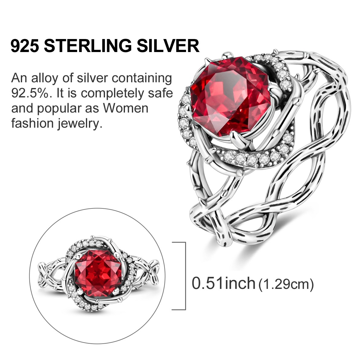 LAZA Original 925 Sterling Silver Finger Ring CZ Bramble Rose for Women Jewelry