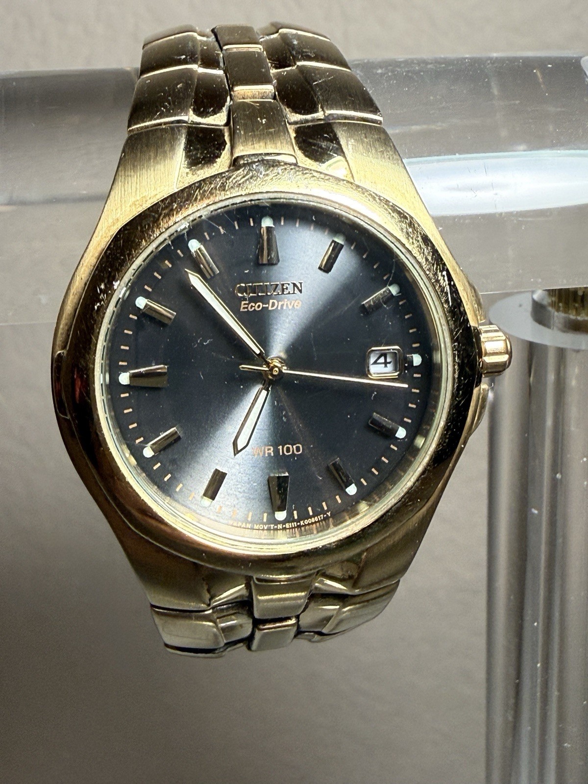 Small CITIZEN ECO DRIVE MEN’S STAINLESS STEEL WATER RESISTANT 100M BLACK DIAL