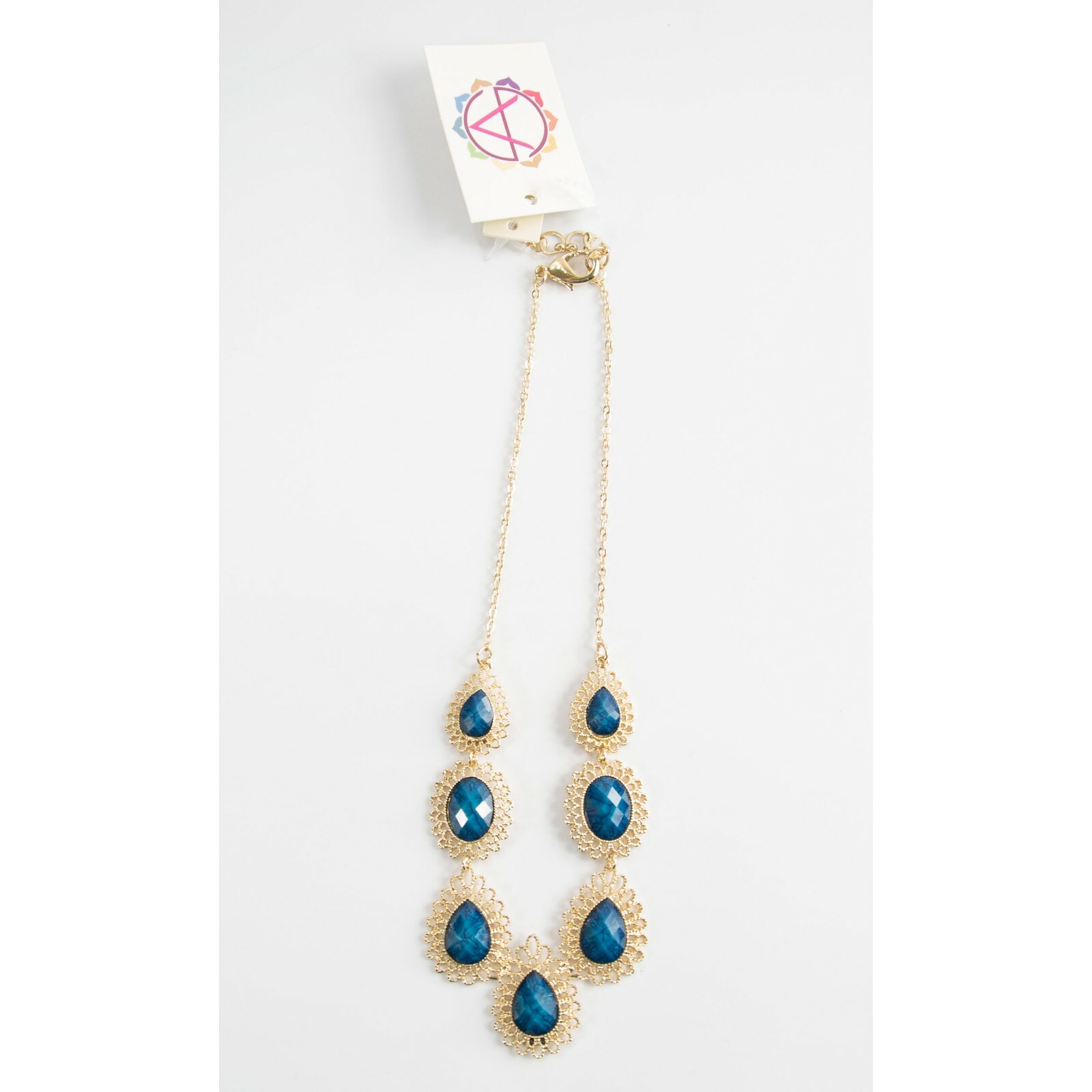 Amrita Singh Lapis Resin Filigree Surf Lodge Gold Tone Necklace NKC 9931 NWT