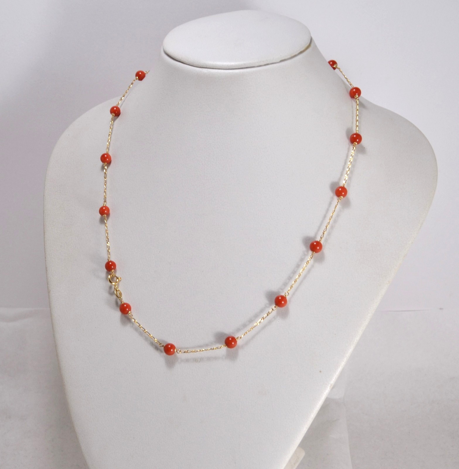 18kt GOLD NECKLACE RED CORAL BALLS FIRST CHOICE 6mm OGLN 0186P