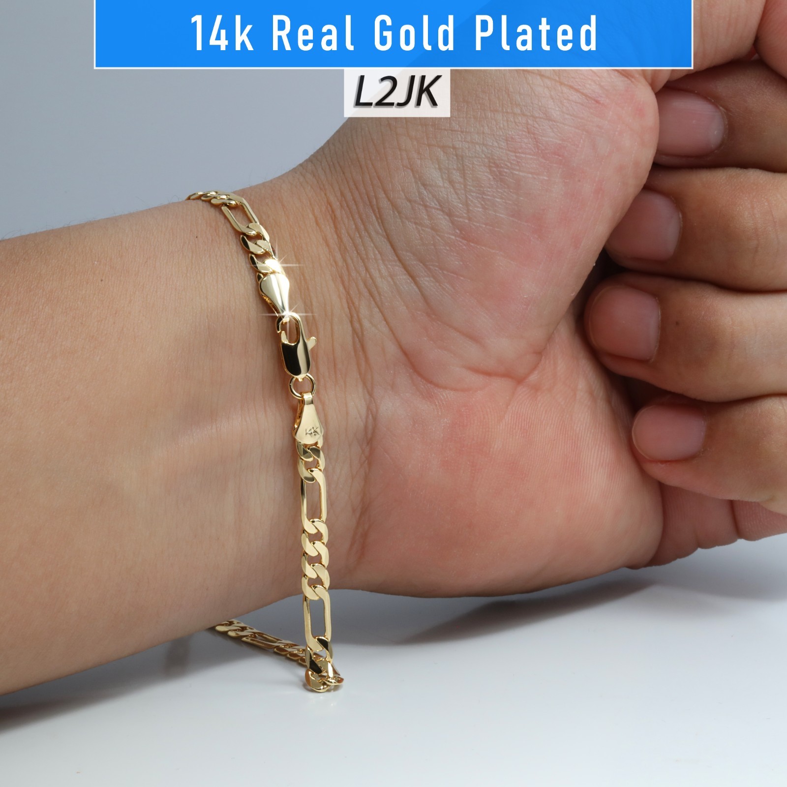 Figaro Bracelet Solid Chain 14K Gold Plated 4mm – 8″Inch Men’s Hip Hop Fashion