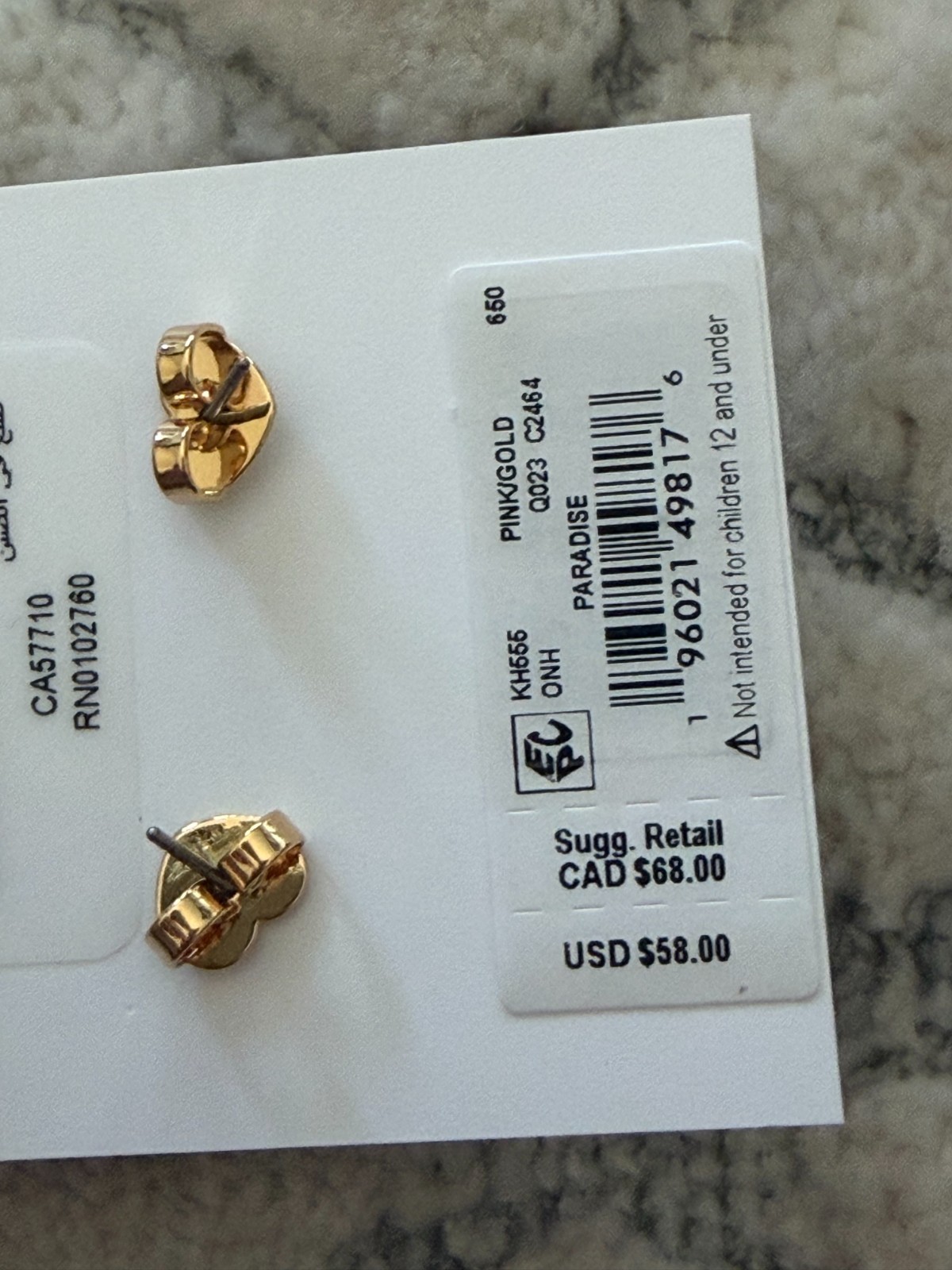 NWT Kate Spade Paradise Flower Stud Earrings Pink Gold Tone Floral Crystal