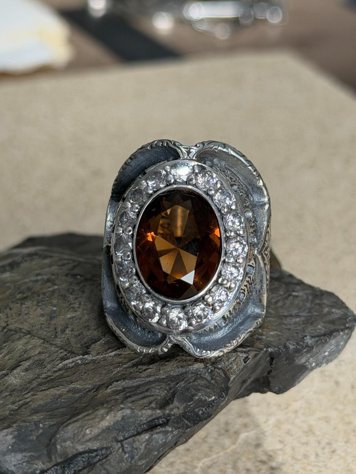 925 Men Handmade Zultanite Alexandrite Gemstone Hand-Engraved Turkish Ring