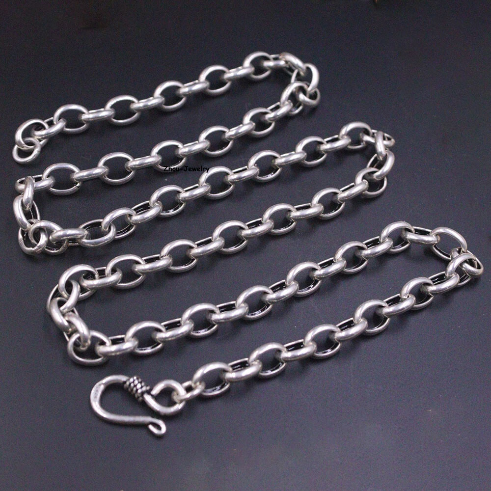 Real S925 Sterling Silver Chain Men 5.5mm Oval O Link Necklace 27-28g 21.6inch