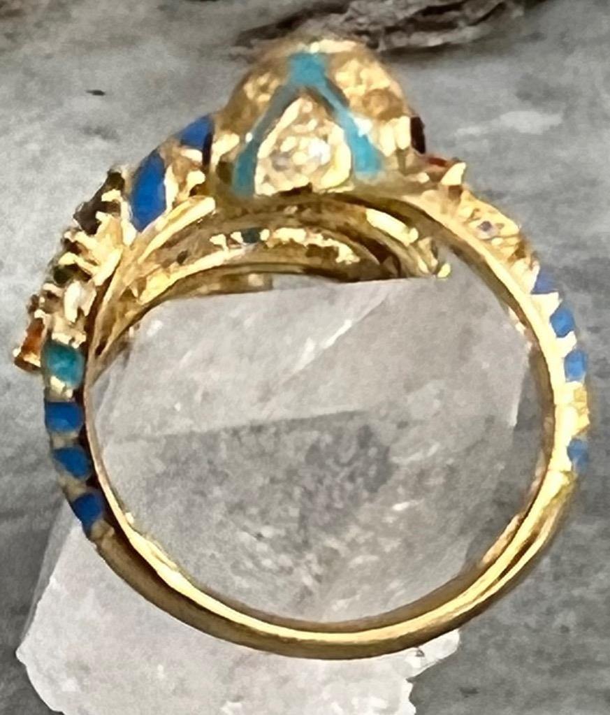 REAL Gemstones 14K Gold on SOLID 925 Snake Ring wrap Egyptian Rev Yellow gf