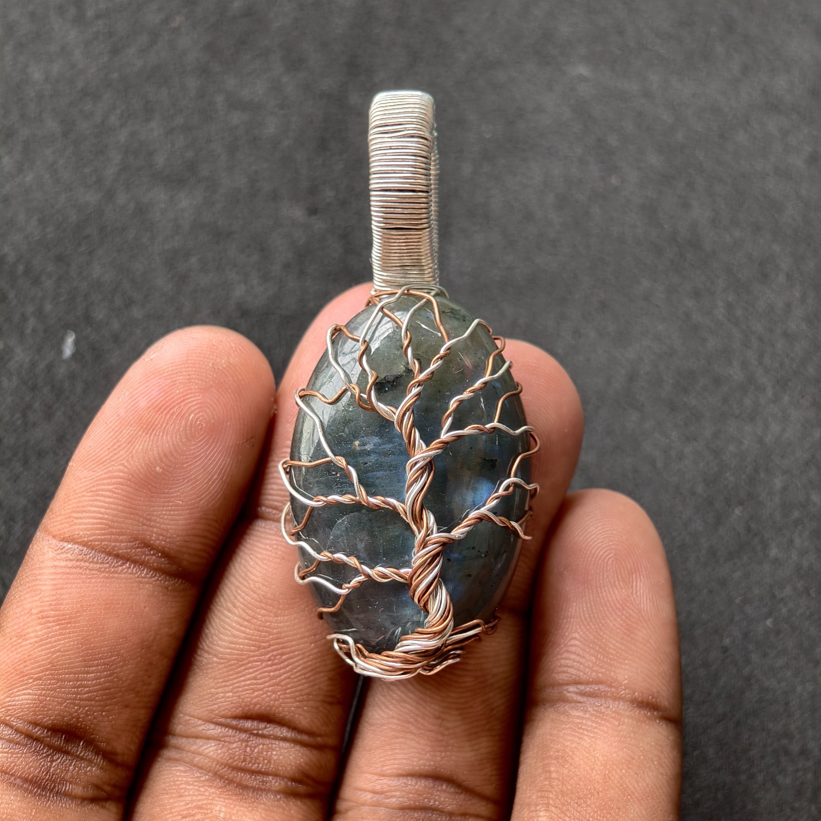 Tree of Life Labradorite Pendant Mixed Metal Copper & German Silver Wire Jewelry