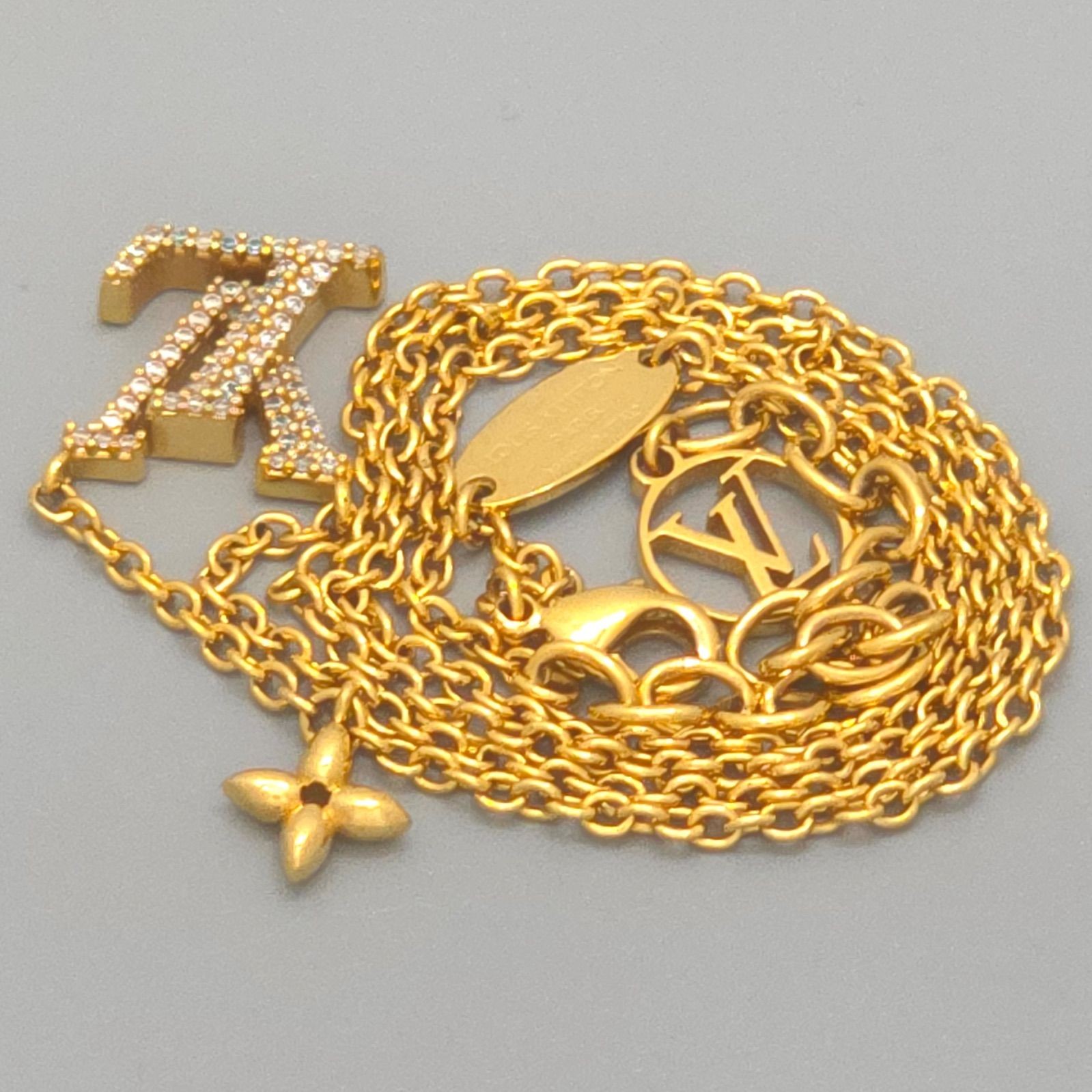 LOUIS VUITTON M00596 Necklace LV Iconic Length 42-47cm Gold Color Metal Strass