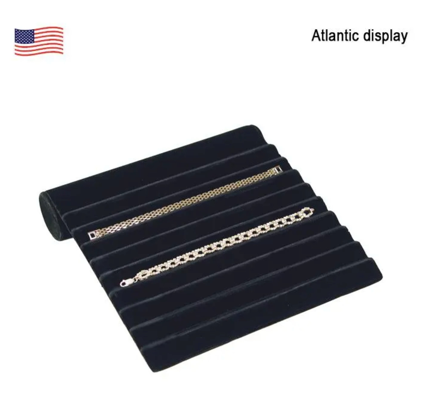 Bracelet Display Tray Organizer Ramp Stand White Leatherette/BlackVelvet 8 Slot
