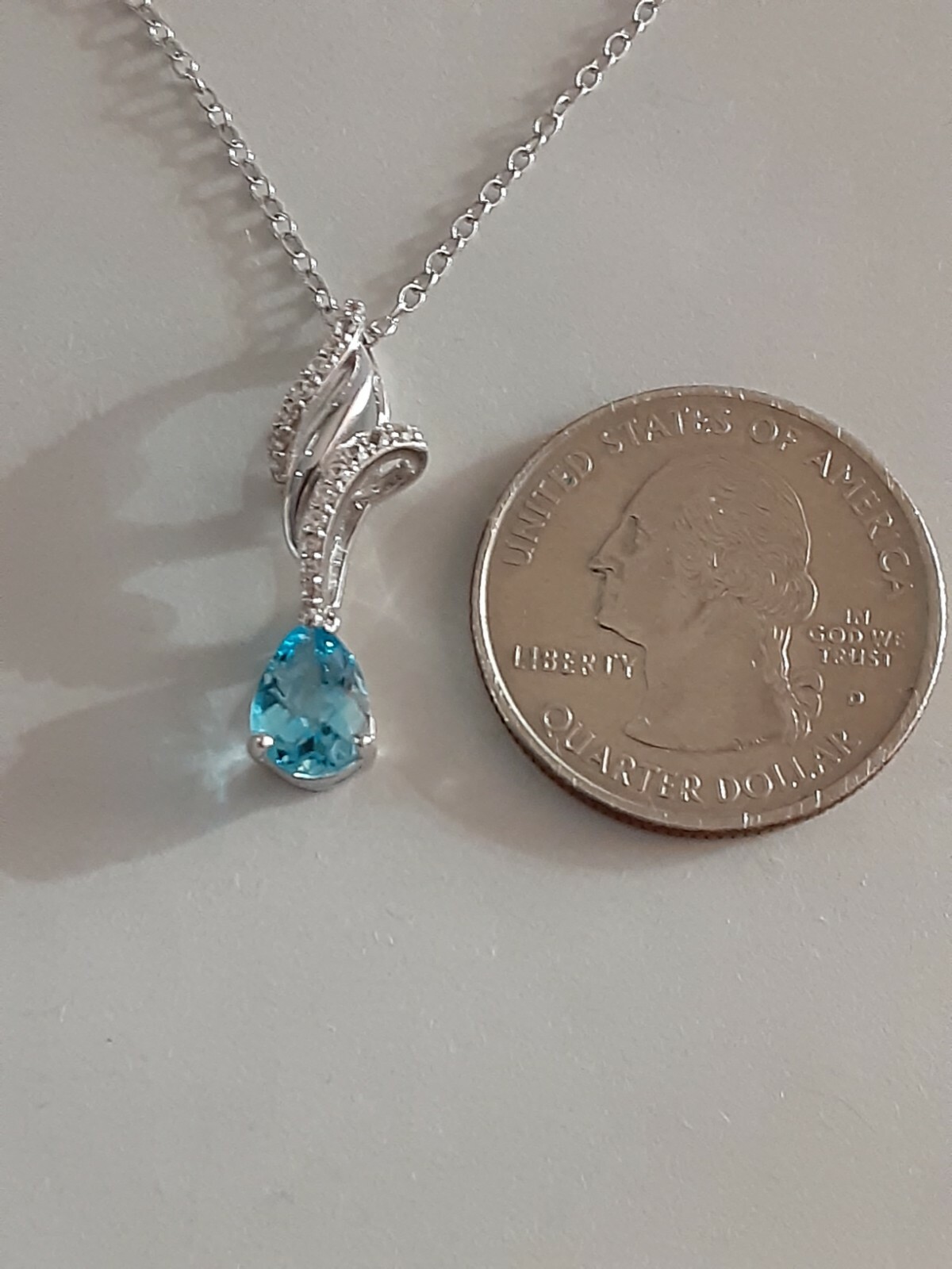 Sterling Silver Swiss Blue & White Topaz Pendant/ Chain, 18″