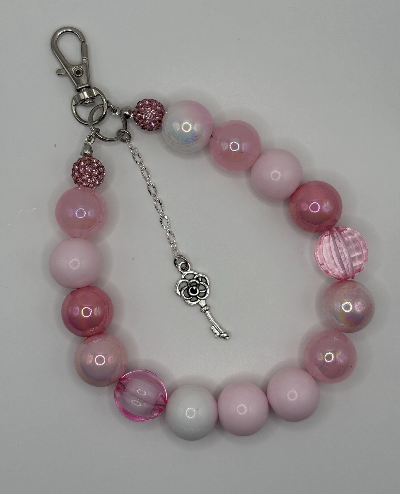 Pink Beaded phone Charm wristlet Love Theme Key Dangle Charm
