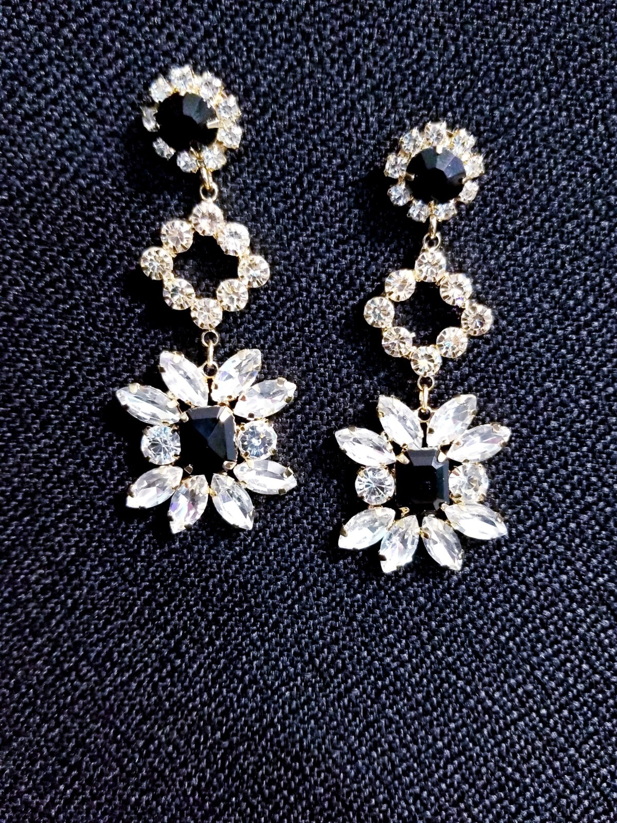 Bridesmaid Drop Dangle Chandelier Earrings 2.8 in Black Rhinestone Pageant Prom