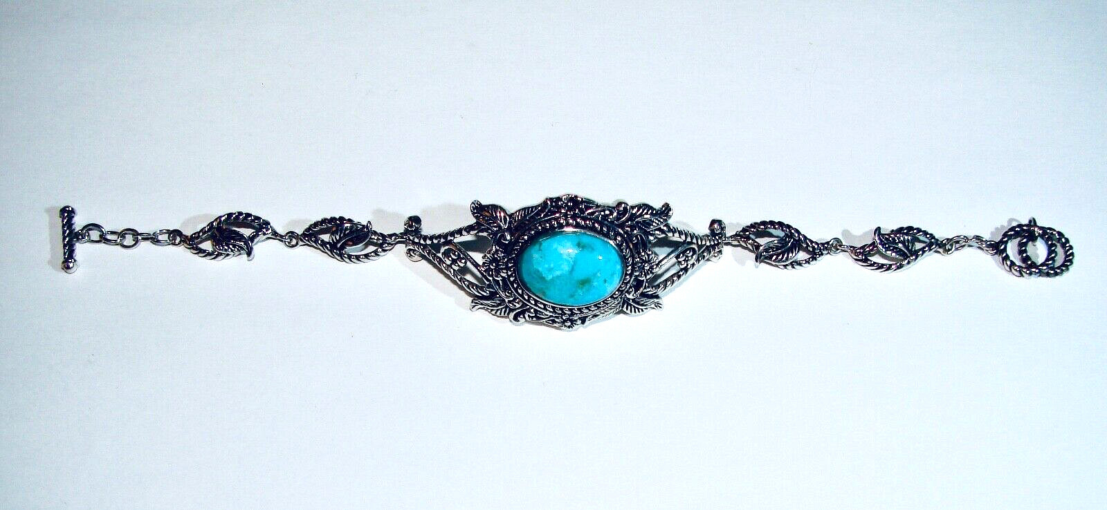 STERLING SILVER TURQUOISE FLOWER DESIGN BBJ TOGGLE BRACELET Bangkok Ratnaraj