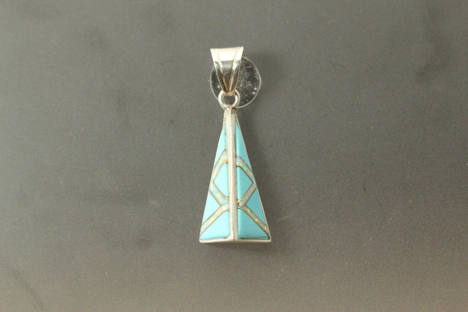 Faux Opal & Turquoise Sterling Silver 925 Pyramid Pendant 3.2 grams (PEN10060)