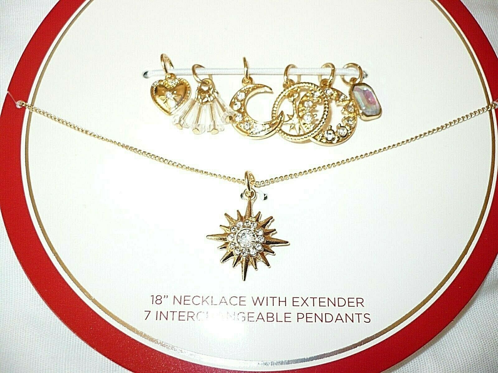 Holiday Time Women’s Fashion Jewelry Gold Tone 18″ Necklace W 7 Pendants Celesti