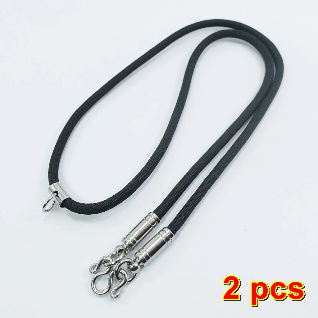 L3 Necklace Black Rope 4 mm Stainless Steel 1 – 9 Hook Thai Buddha Amulet LP
