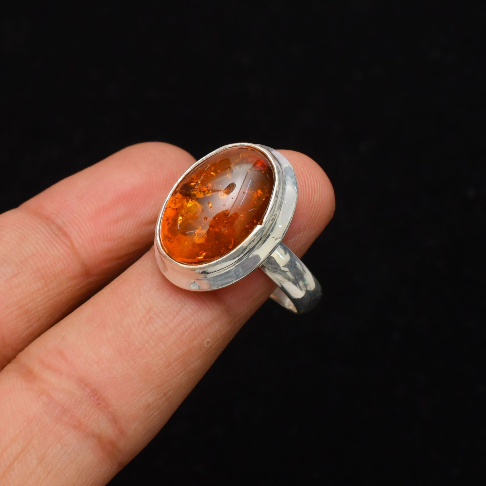 Baltic Amber Gemstone Handmade 925 Sterling Silver Jewelry Ring Size 9