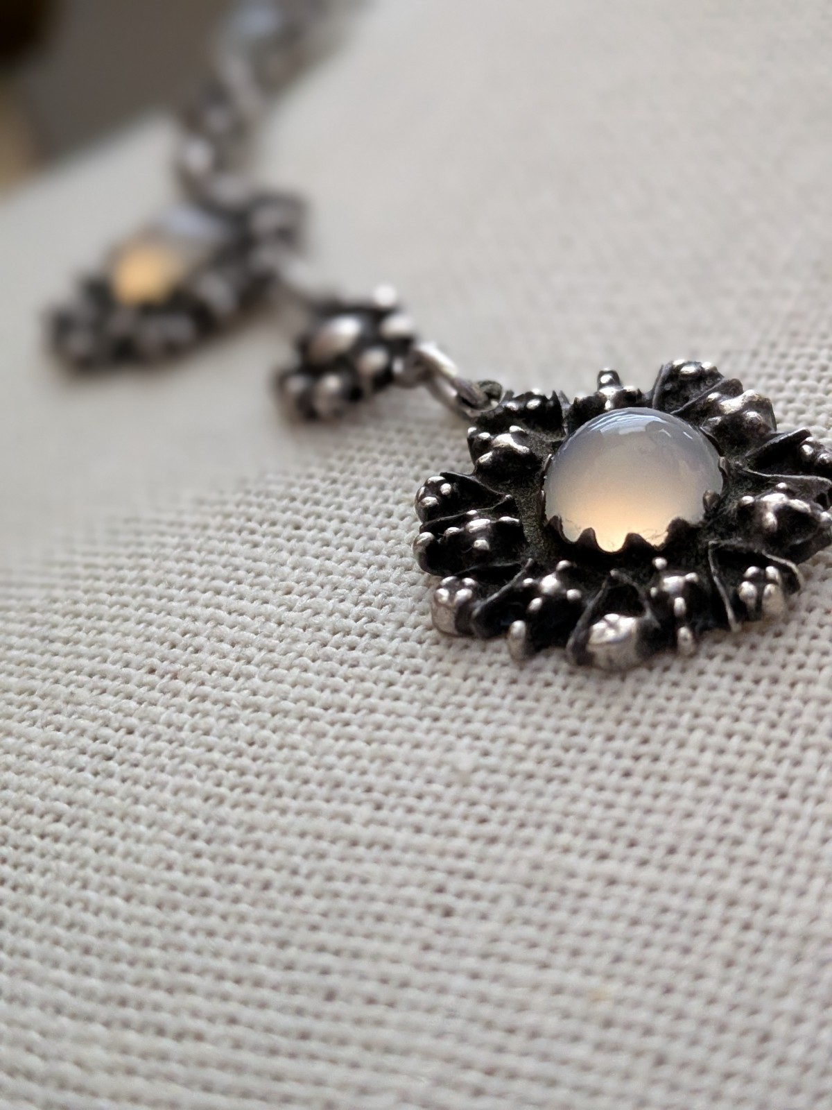 Vintage Modernist Dutch Silver Chalcedony Necklace from The Netherlands