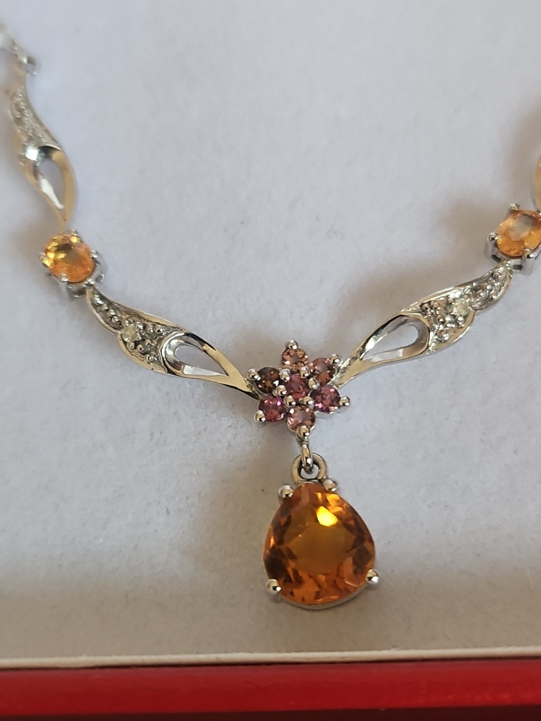 DE BUMAN 10K SOLID WHITE GOLD Citrine & Tourmaline Necklace 18″ NWOT
