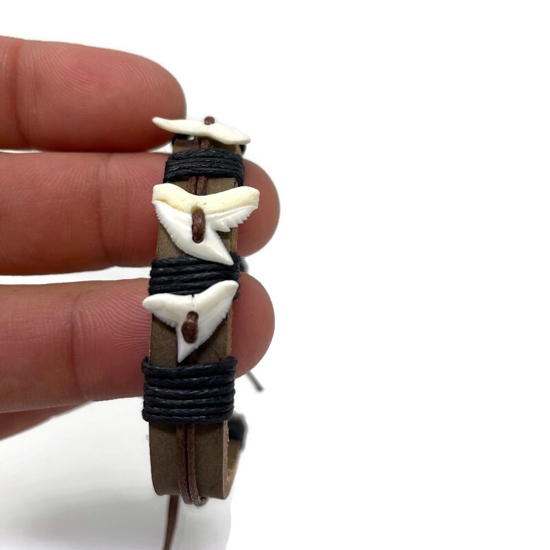 Shark Tooth Bracelet Real Shark Tooth Teeth Surfer Beach Leather Bracelet Cuff