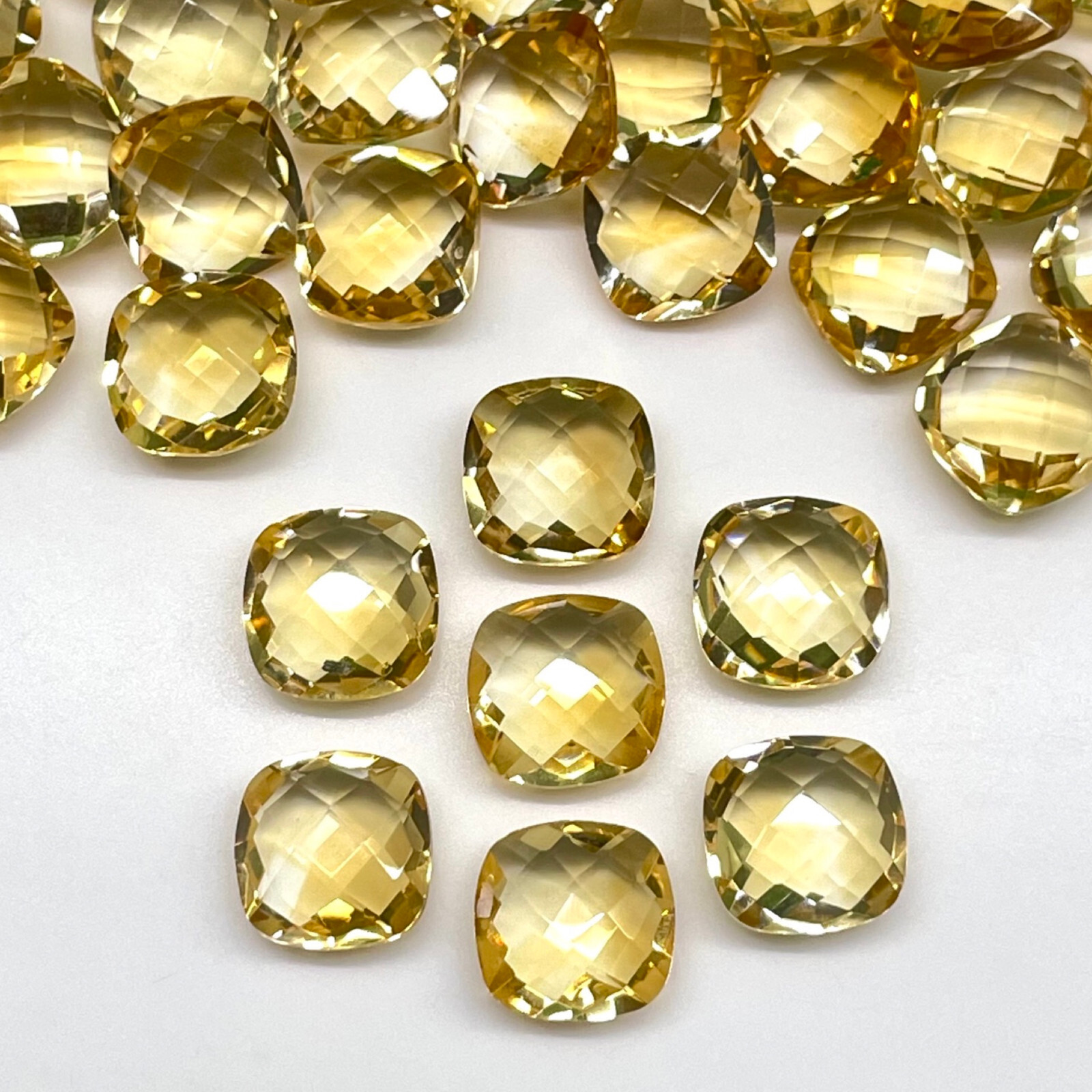 VVS 7 Pcs Natural Citrine 10mm Cushion Checker Cut Loose Gemstones Lot