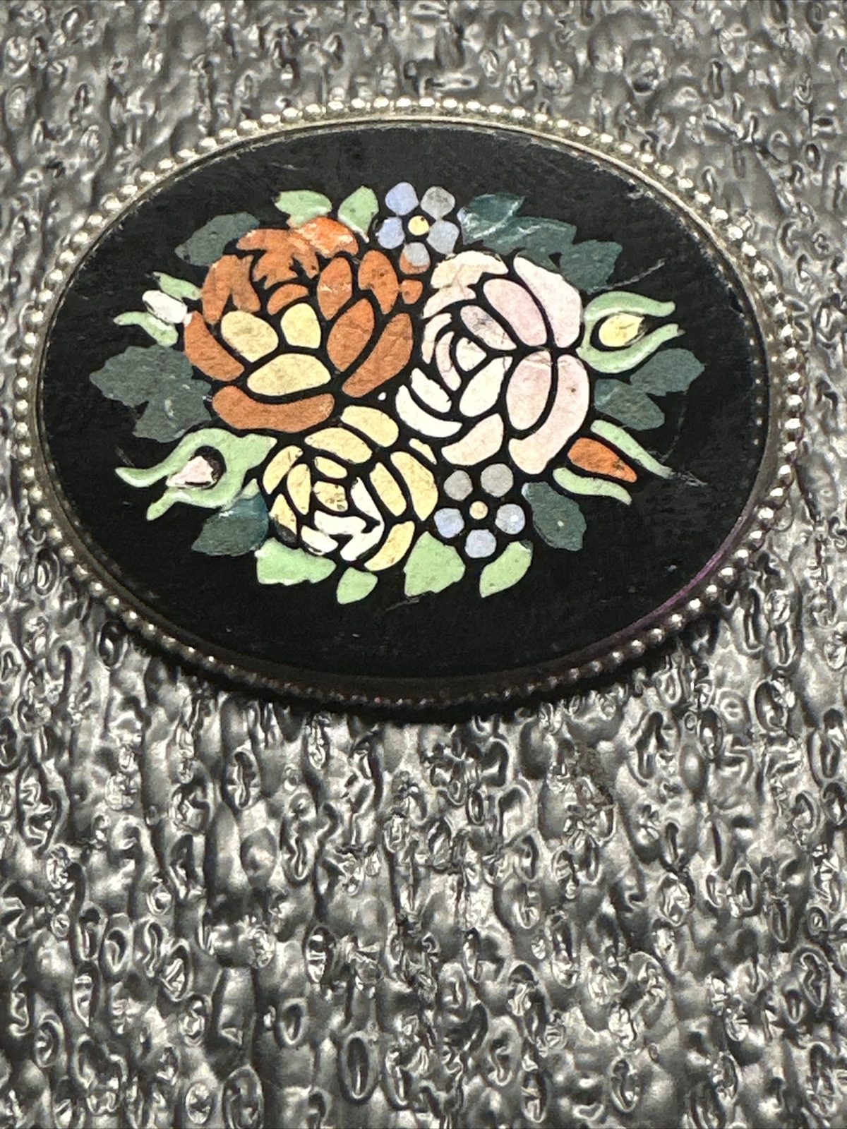 Antique Pietra dura inlay stone victorian brooch As Is