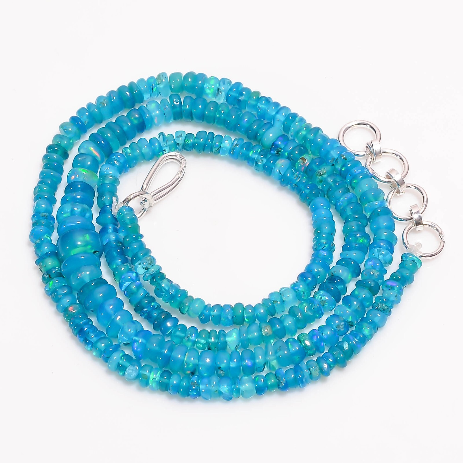 Natural Neon Blue Ethiopian Opal Rondelle Smooth Beads 3X2 6X4mm Necklace 17-18″