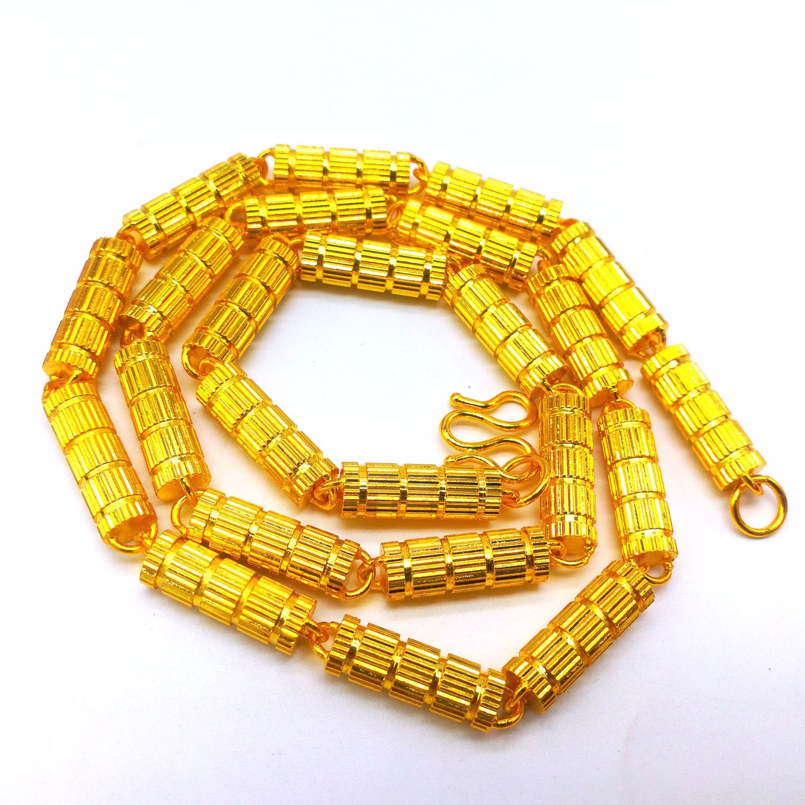 Cylindrical Necklace 22K 23K 24K THAI BAHT YELLOW GOLD GP Necklace