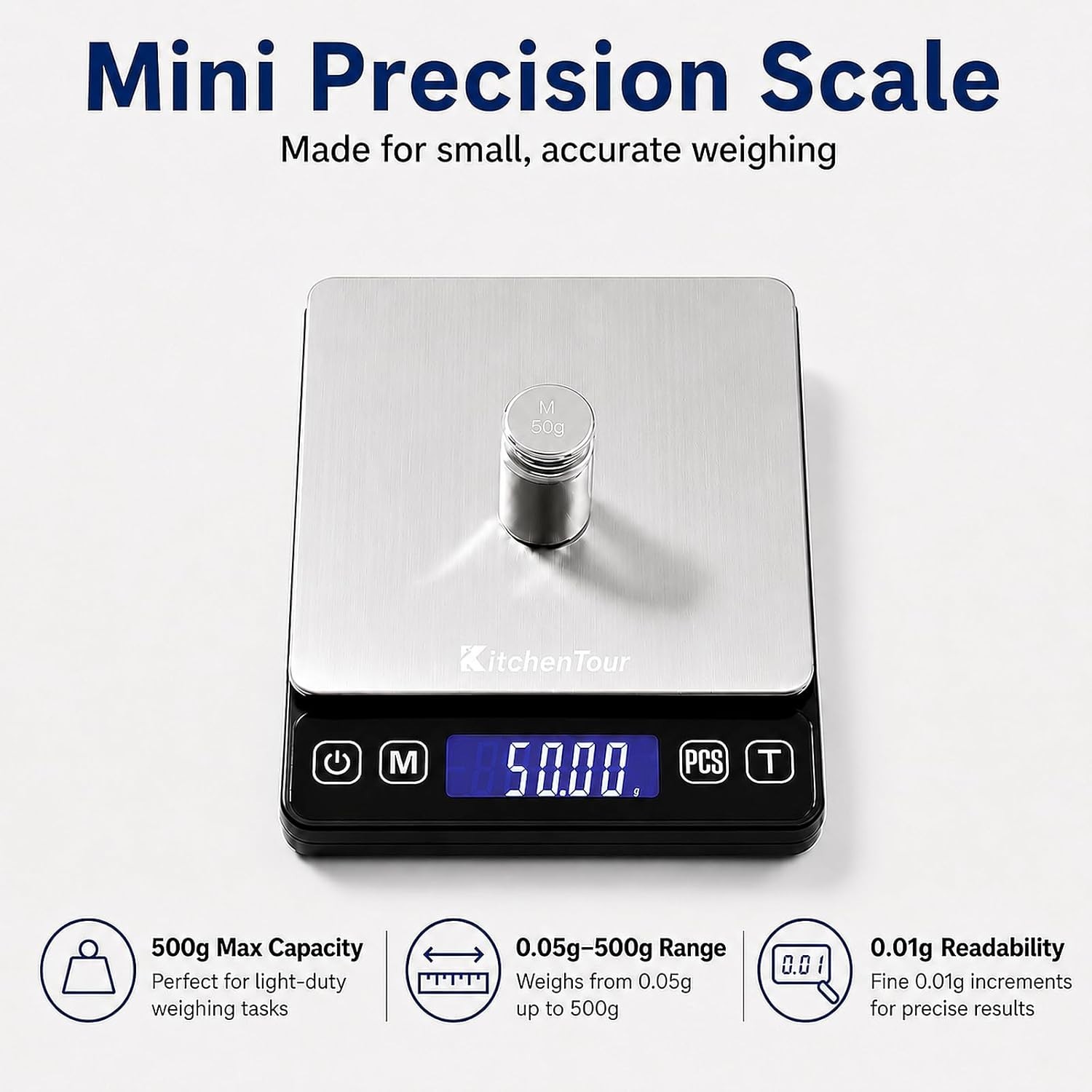 KitchenTour Mini Gram Scale 500g x 0.01g – Precision Weighing for Your Needs