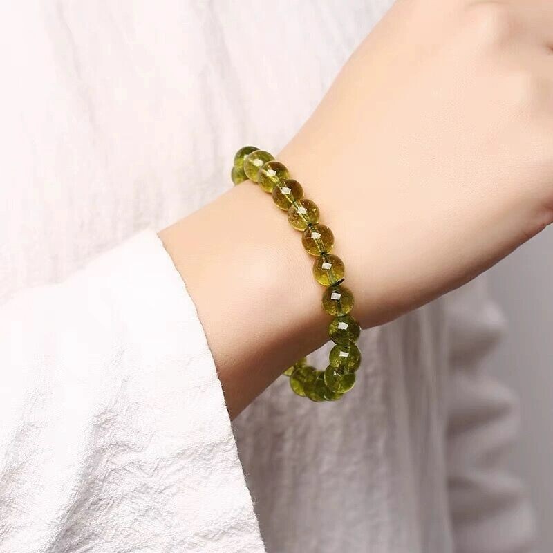 Genuine Peridot Stone Bracelet Green Crystal Beads Stretch Bracelet Handmade 1Pc