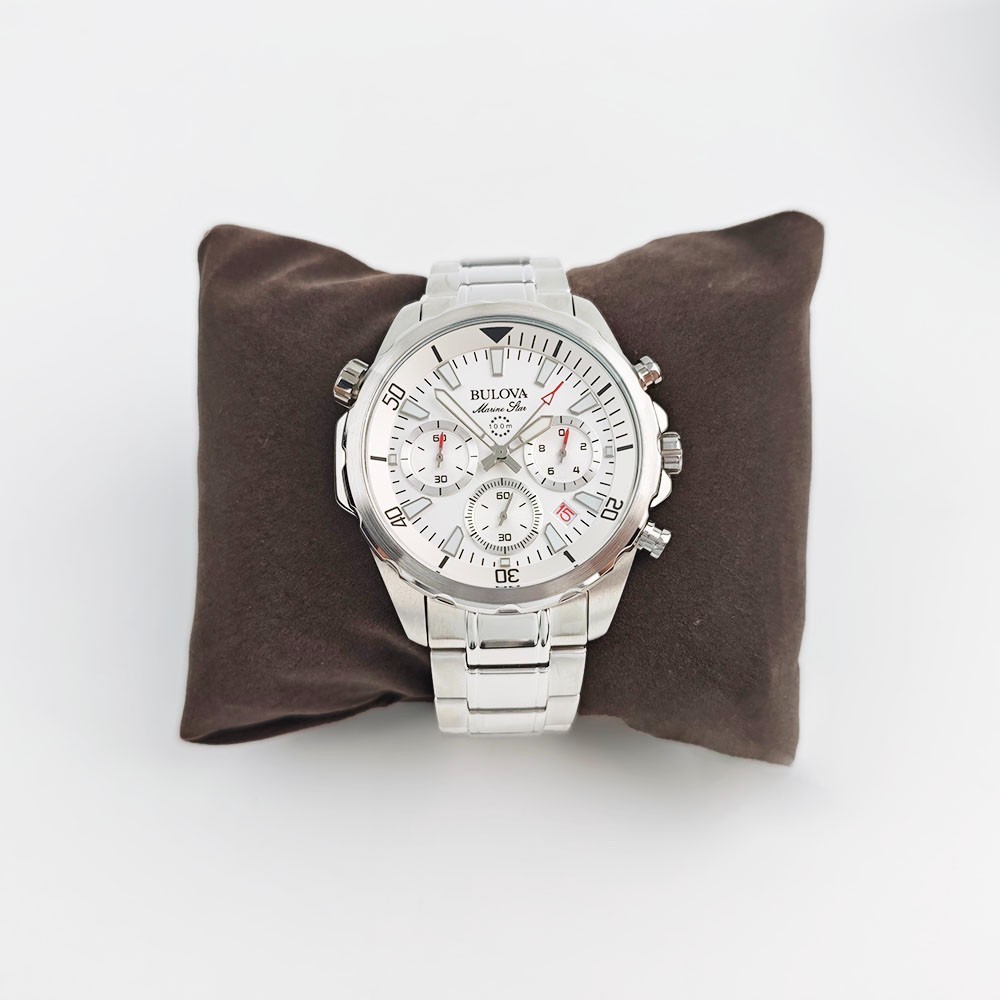 Bulova Men’s Marine Star 6-Hand Quartz Watch 96B255 White Dial 43mm With Box