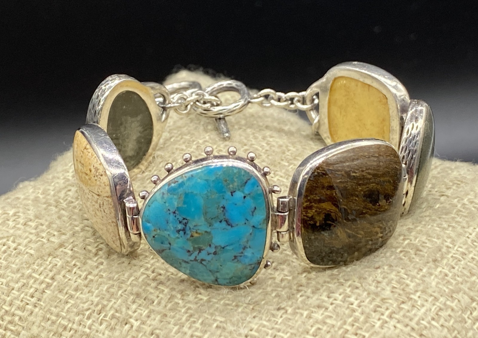 SILPADA-Sterling Pyrite Turquoise Bronzite Jasper Toggle Bracelet B1934 **READ**