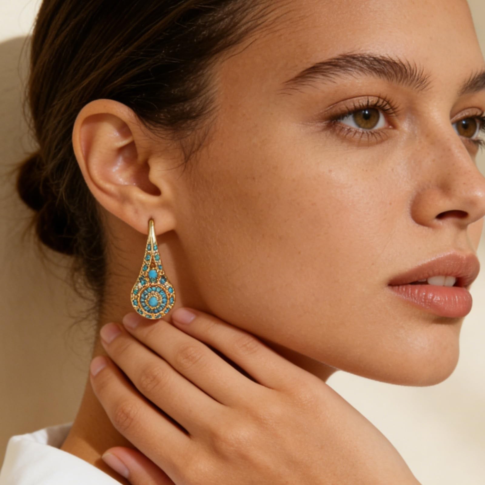 Turquoise Hoop Earrings for Women Gold Teardrop Pearl Dangle Earrings Vintage…