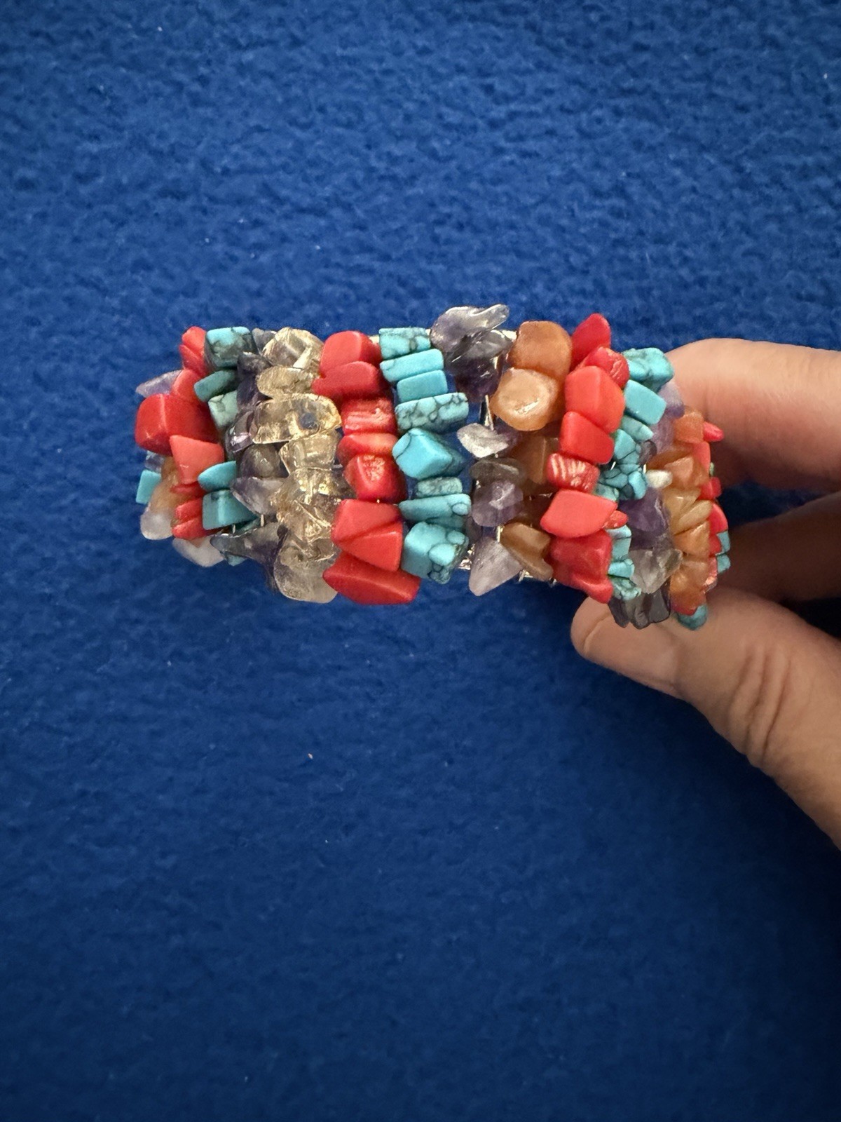 Multicolor Corals Bangle Set In Silver Vintage