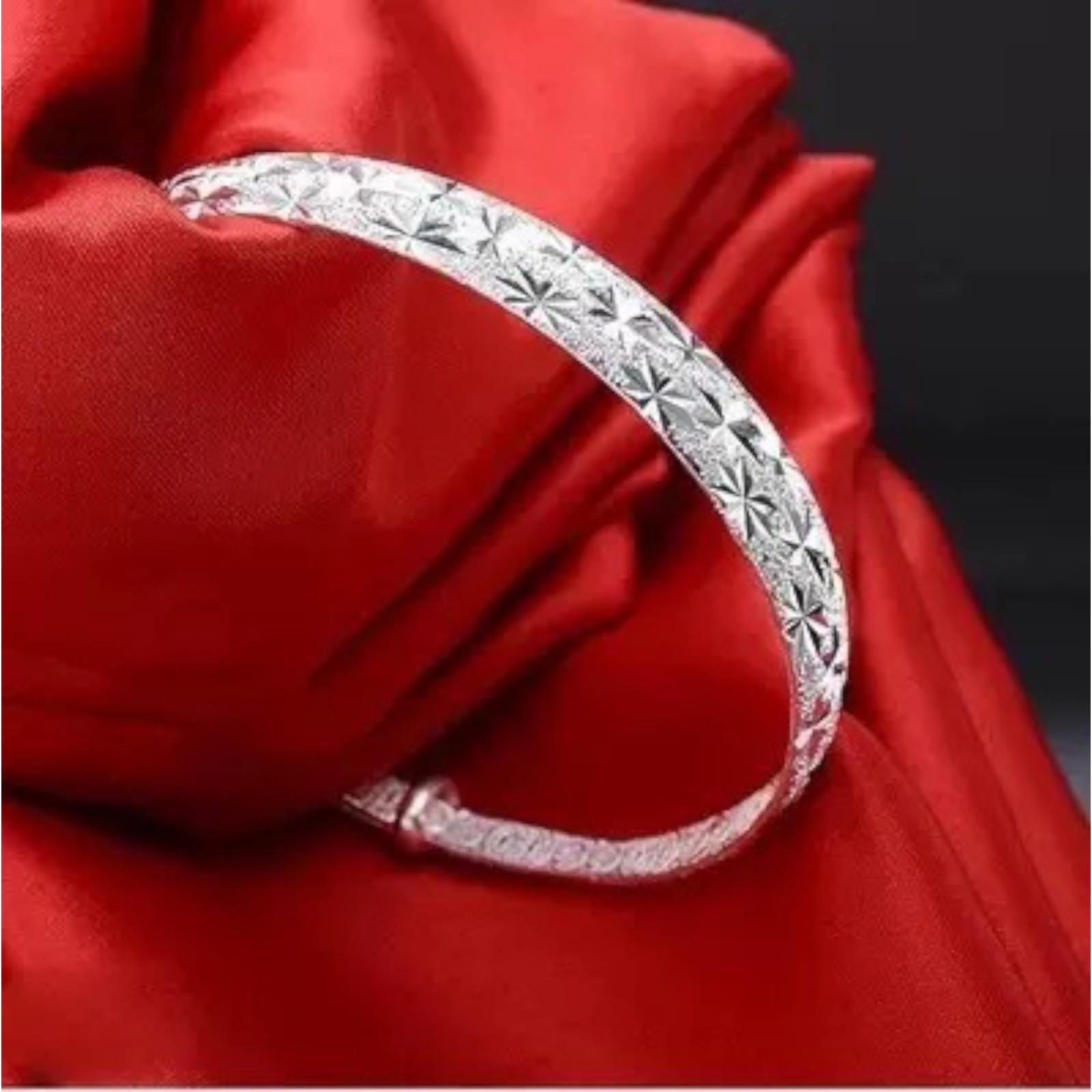 Silver Plated Chain Bangle Cuff Charm Bracelet Fashion Jewelry Lab-Created B96