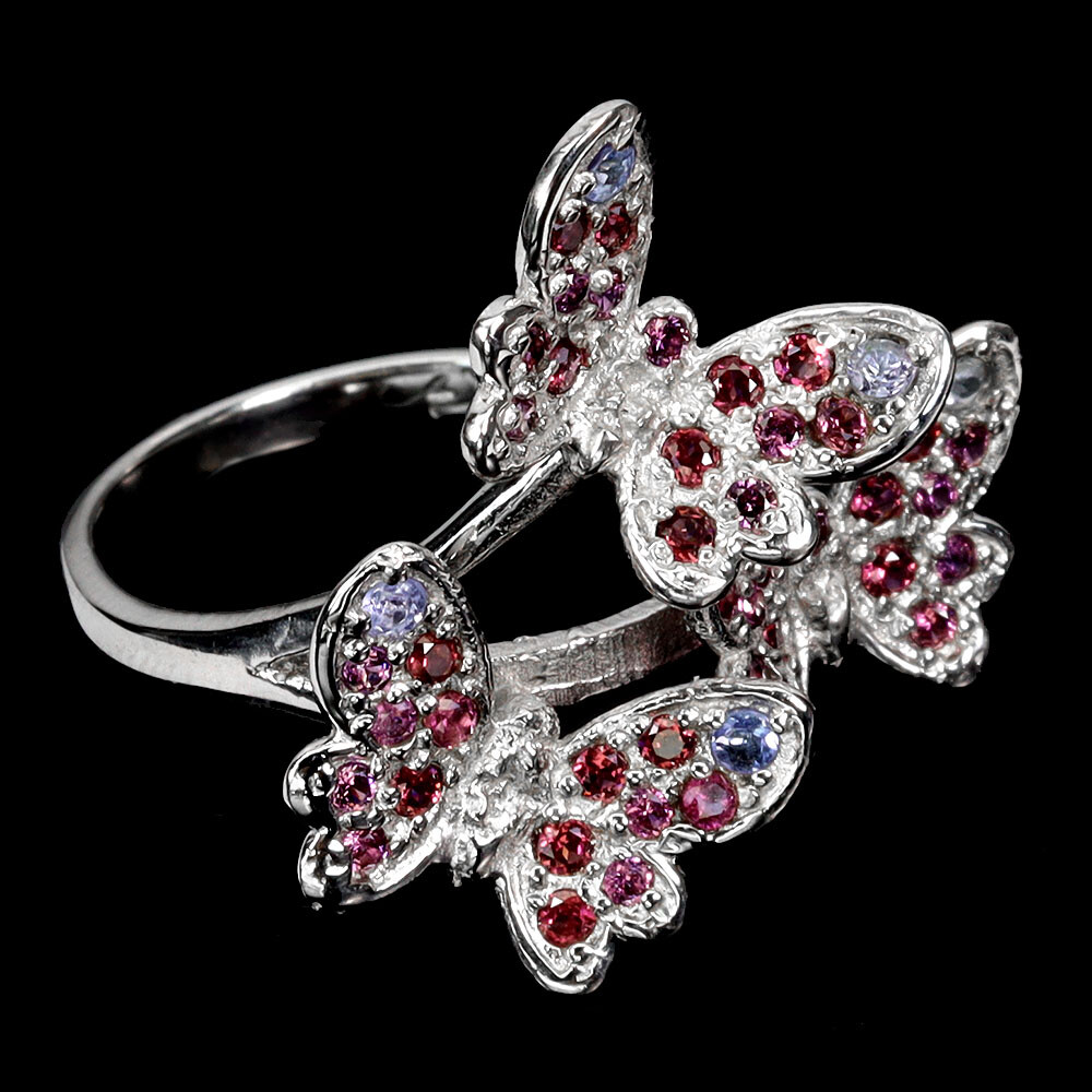 925 Sterling Silver Ring Round Tanzanite Rhodolite Natural Gemstone Jewelry Sz 7