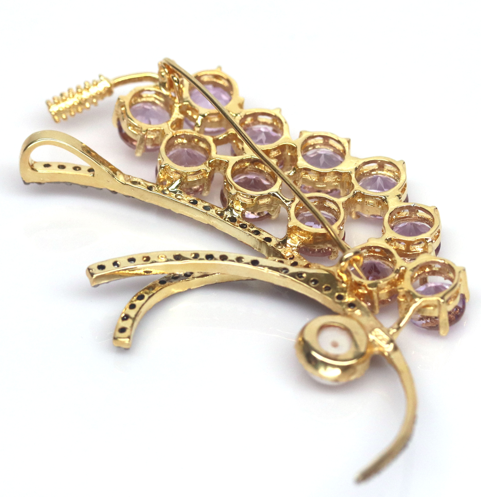 Pink Amethyst Pearl Sapphire Brooch Pendant Sterling Silver 925