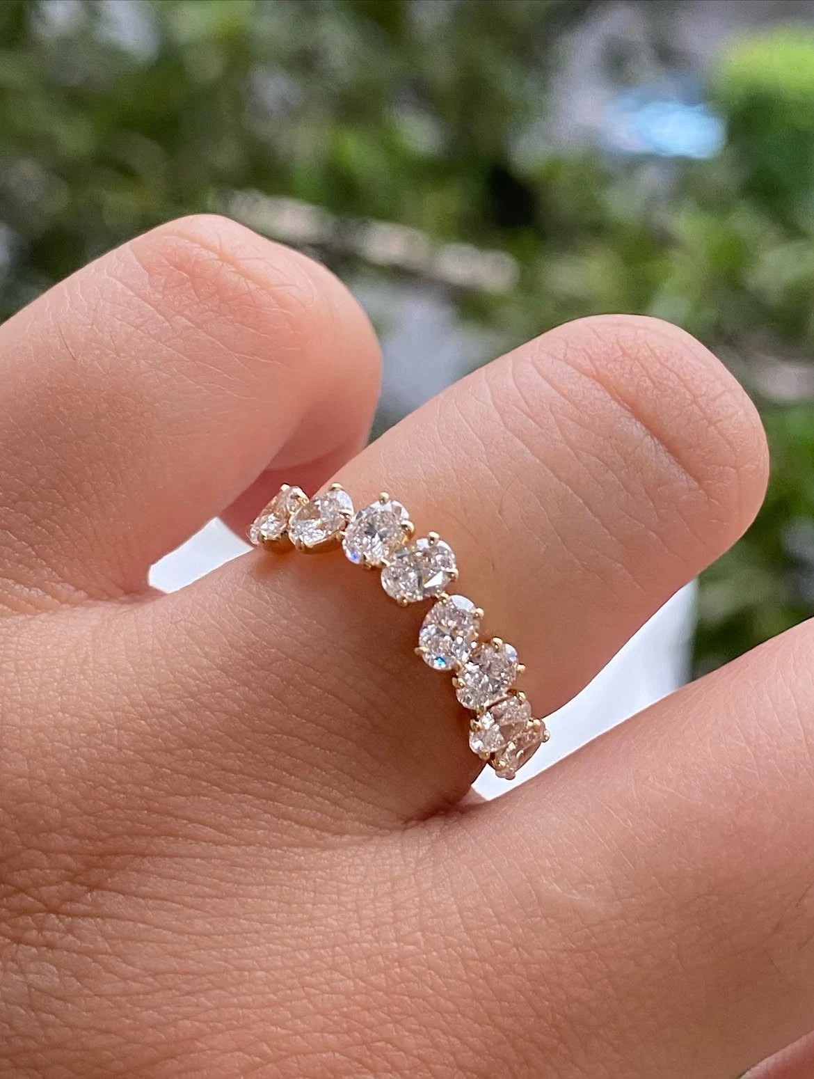 2.50Ct Oval Cut Natural Diamond Half Eternity Wedding Band 14K Yellow Gold 6 7 8