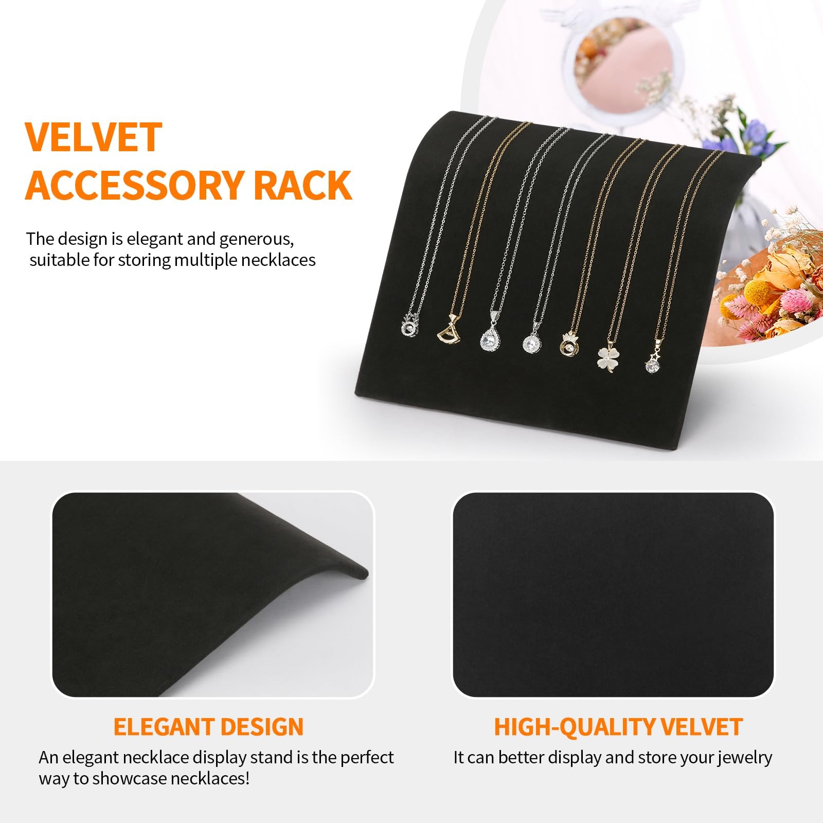 KUKUVR Velvet Arch-Shaped Necklace Display 7.87 x 7.09 x 1.58 inches, Black