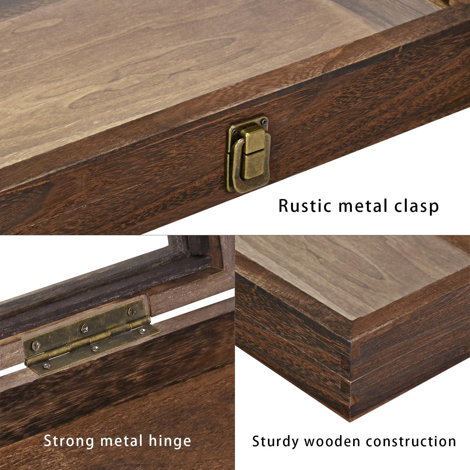 Natural Wood Tempered Glass Jewelry Display Case with Metal Clasp, Brown