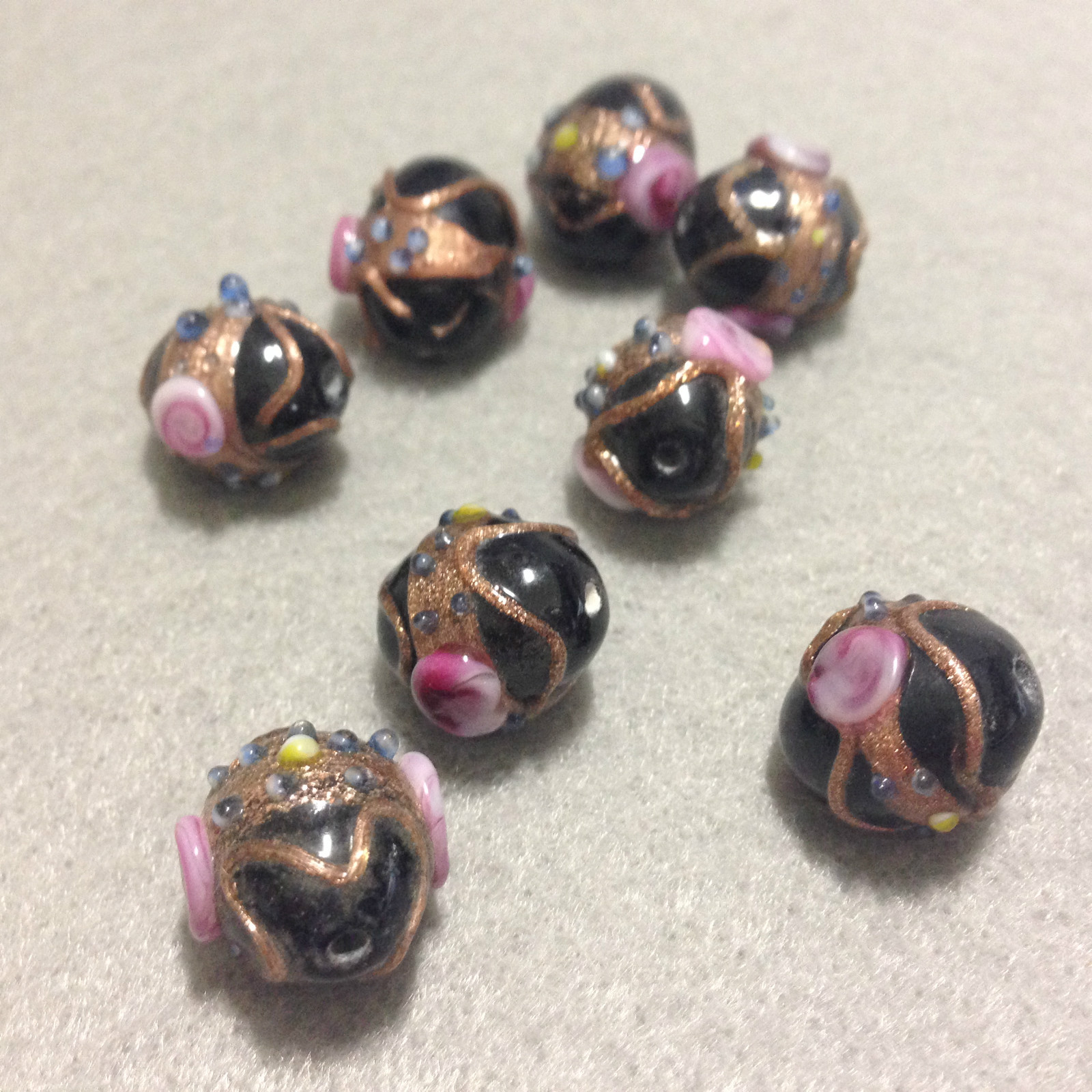 Black Art Deco Venetian Florato Rou Wedding Cake Beads, Approx. 15x13mm , 5pcs