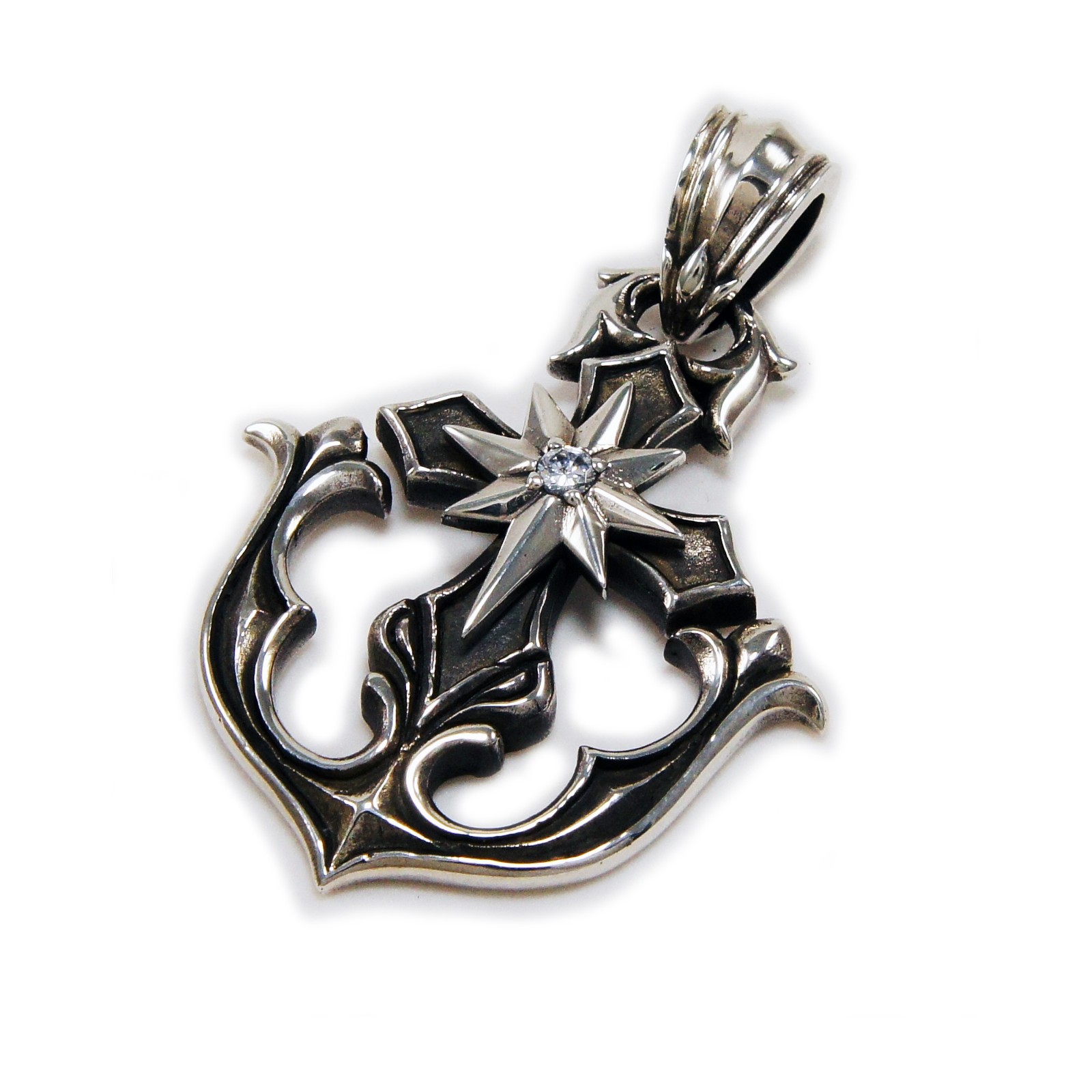 ANCHOR CROSS STAR 925 STERLING SILVER BIKER GOTHIC ROCKABILLY PENDANT NG-003
